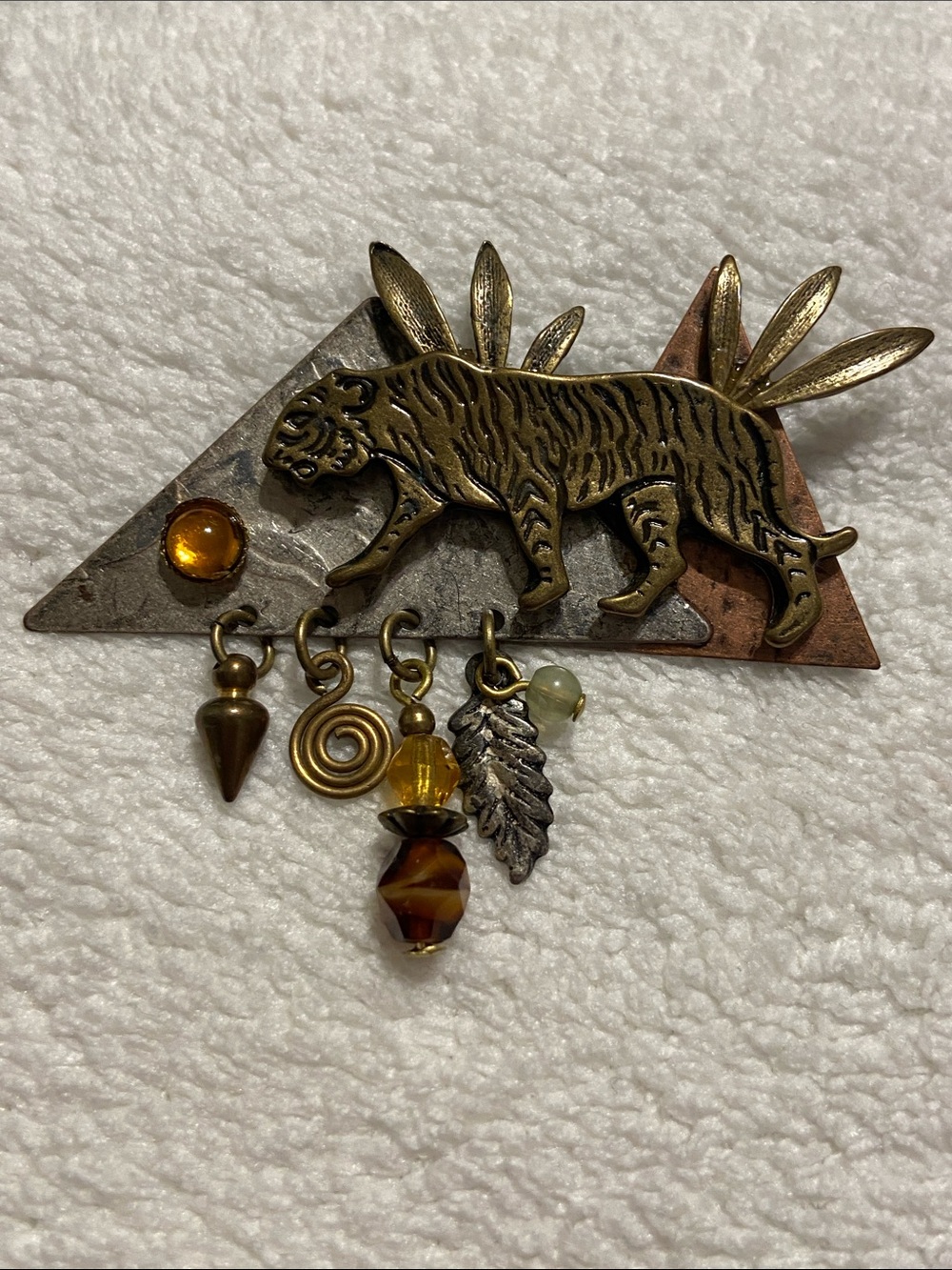 Tiger Statement Brooch with Amber Accents